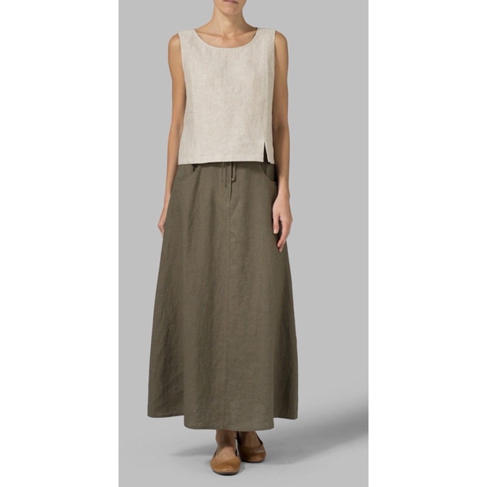 Vivid Linen Skirt Midi A Line Plus Size 2X Drawstring Earthy Color